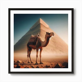 Camel Infront Of Kephren Pyramid 1 Art Print