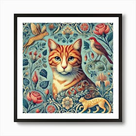 cat inspired morris art print Art Print