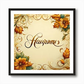 An Elaborate Display Of Calligraphy Gracefully Forming Happy Thanksgiving Greetings Swirling Wit (3) Art Print