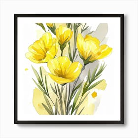 Yellow Poppies Watercolor Painting Art Print