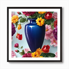 Blue Vase With Flowers 4 Art Print