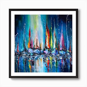 Sailboats In Harbor Art Print