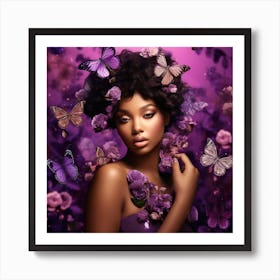 Beautiful Black Woman With Butterflies Art Print