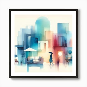 Watercolor Cityscape Illustration Affiche