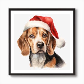 Beagle In Santa Hat Art Print