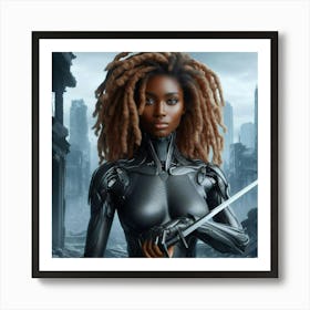 Black Futuristic Warrior Woman-3 Art Print