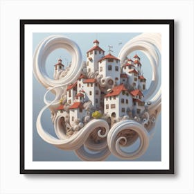 Mountain village sea waves tsunami 19 Art Print