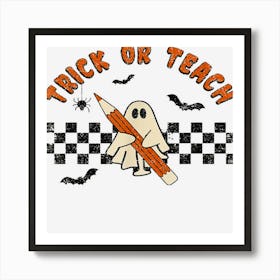 Trick Or Teach Ghost Witch Halloween Retro Floral Teacher Art Print