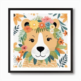 Floral Cute Baby Lion Nursery Illustration (7) Art Print