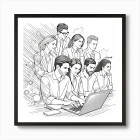 Group Of Business People Working On A Laptop Art Print