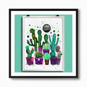 Cacti And Disco Ball Art Print Cactus Print Art Print