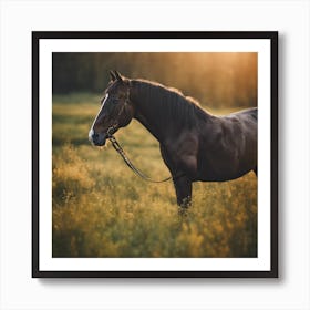 Horse Standing In A Field At Sunset Art Print