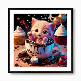 Little Kitten In A Cup Of Coffee Art Print