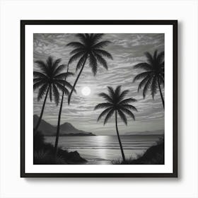 Black And White Of Palm Trees 1 Art Print