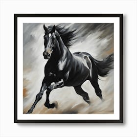 Wall art Black Horse Running Art Print