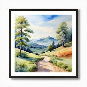 Watercolor Of A Country Road Art Print