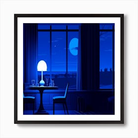 Lamp design with digital art style, Night In The Living Room Art Print