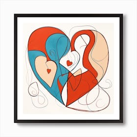 Abstract Cream Red Blue Heart 2 Art Print