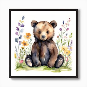 Bear and flowers  Art Print