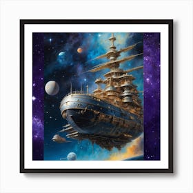 Spaceship In Space Art Print