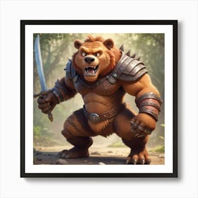 Cartoon Tiger Bear Berserker Art Print