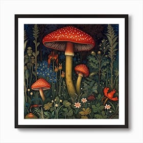Dark Forest Mushroom Art Print Art Print