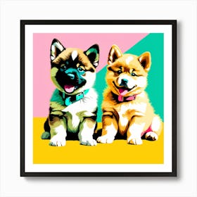 'Akita Pups' , This Contemporary art brings POP Art and Flat Vector Art Together, Colorful Art, Home Decor, Kids Room Decor, Animal Art, Puppy Bank - 40th Art Print