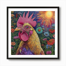 Mosiac Rooster in Garden Farmhouse Art Print