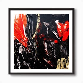 Black Red Botanical Abstract Painting Square Art Print