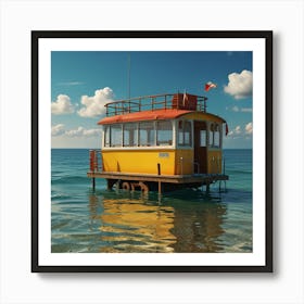 Yellow Boat On The Ocean Art Print