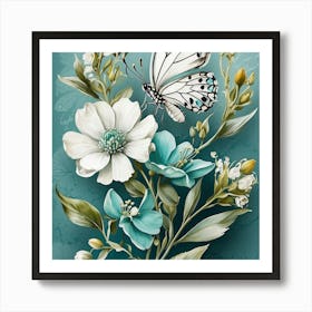 Butterfly And Flowers Art Print