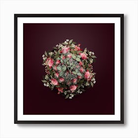 Vintage Pink Clover Flower Wreath on Wine Red n.2430 Art Print