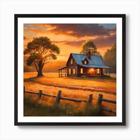 Country House At Sunset 1 Art Print