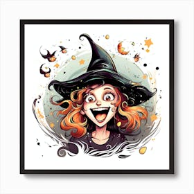 Halloween Girl With Witch Hat Art Print