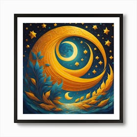 Moon And Stars Art Print