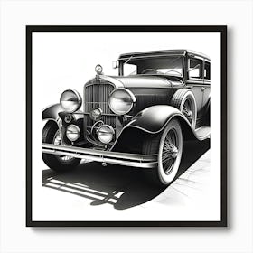 A Pencil Sketch Of A Old Classic Vintage Car 4 Art Print