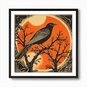 Retro Bird Lithograph Mockingbird 4 Art Print