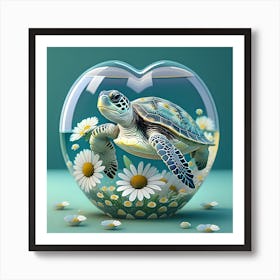 Where Worlds Collide Sea Turtle And Daisies 22 Art Print