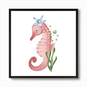 Cute pink seahorse Art Print