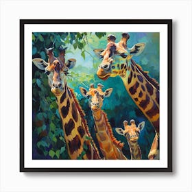 Herd Of Giraffe Portrait Brushstroke 1 Art Print