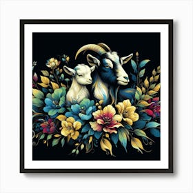 Goats And Flowers 1 Art Print