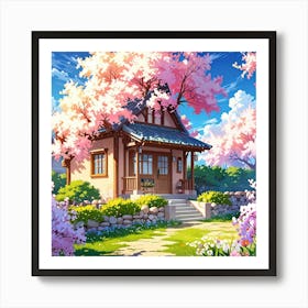 Sakura Blossom House Art Print