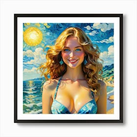 Girl On The Beach yhn Art Print