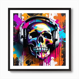 Skull With Headphones 73 Art Print