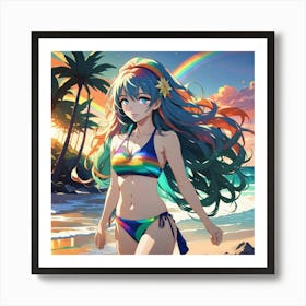 Anime Girl Enjoying her Final Beach Day 1 Art Print