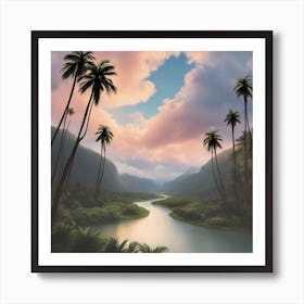 Tropical Landscape With Palm Trees Art Print