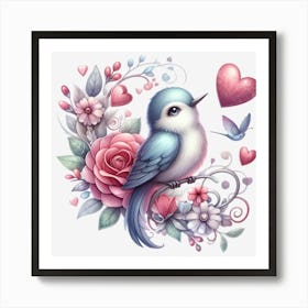 Bird With Flowers Art Print