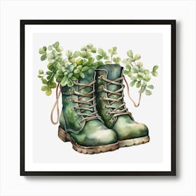 Boots With Plants Art Print