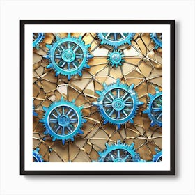 Blue Gears On The Wall Art Print