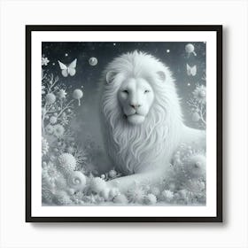 Lion In The Snow 2 Art Print